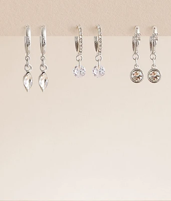 3 Pack Rhinestone Hoop Earring Set