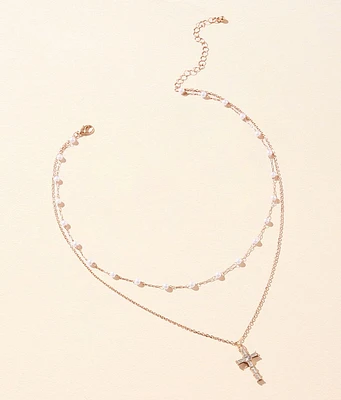 boutique by BKE Rhinestone Cross Necklace