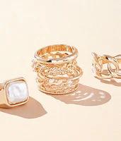 6 Pack Faux Pearl Ring Set