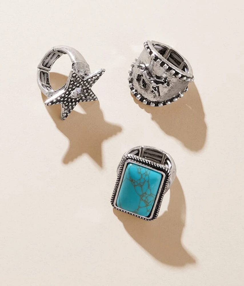 3 Pack Western Statement Ring Set