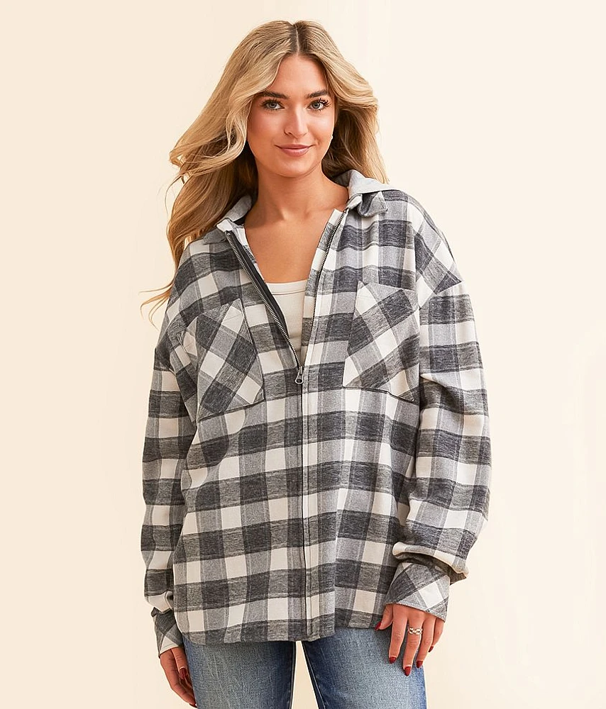 BKE Plaid Boyfriend Hooded Flannel Shirt