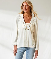 Textured Lace-Up Top