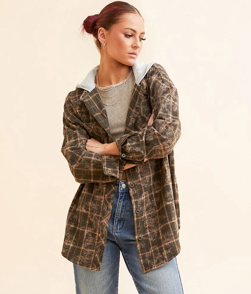 Gilded Intent Plaid Hooded Boyfriend Shirt