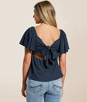 Textured Back Tie Peplum Top