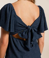 Textured Back Tie Peplum Top