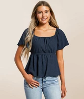 Textured Back Tie Peplum Top