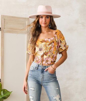 Angie Vintage Floral Cropped Top