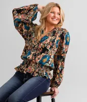 Angie Surplice Floral Crinkle Top