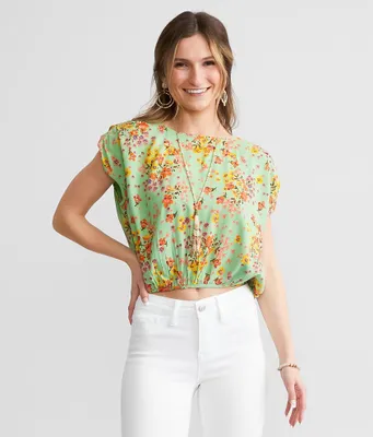 Willow & Root Floral Bubble Cropped Top