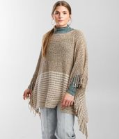 Angie Chenille Striped Sweater Poncho - One Size