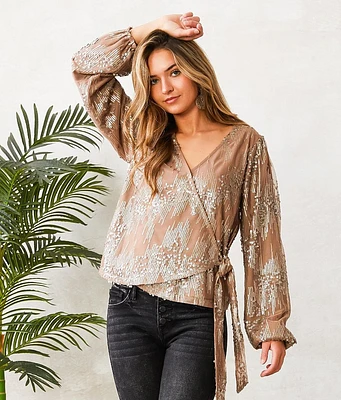 Sequin Wrap Tie Top