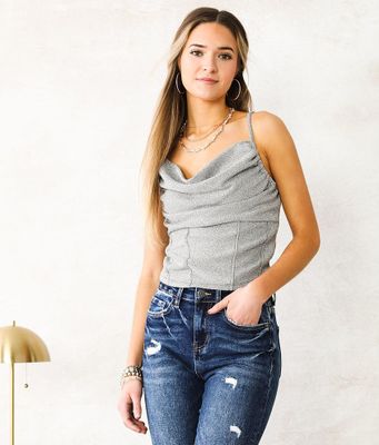 Willow & Root Cowl Neck Sparkle Tank Top