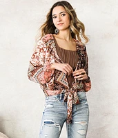 Patchwork Front Tie Top