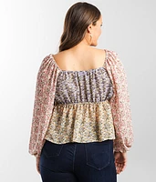 Floral Chiffon Keyhole Top