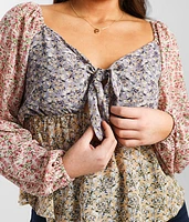 Floral Chiffon Keyhole Top