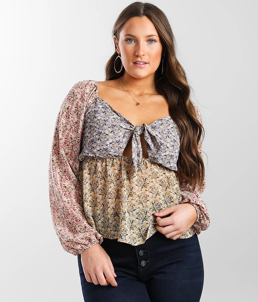 Floral Chiffon Keyhole Top