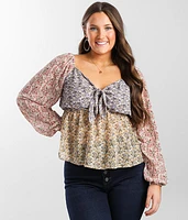 Floral Chiffon Keyhole Top