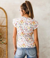 Floral Cinch Tie Top