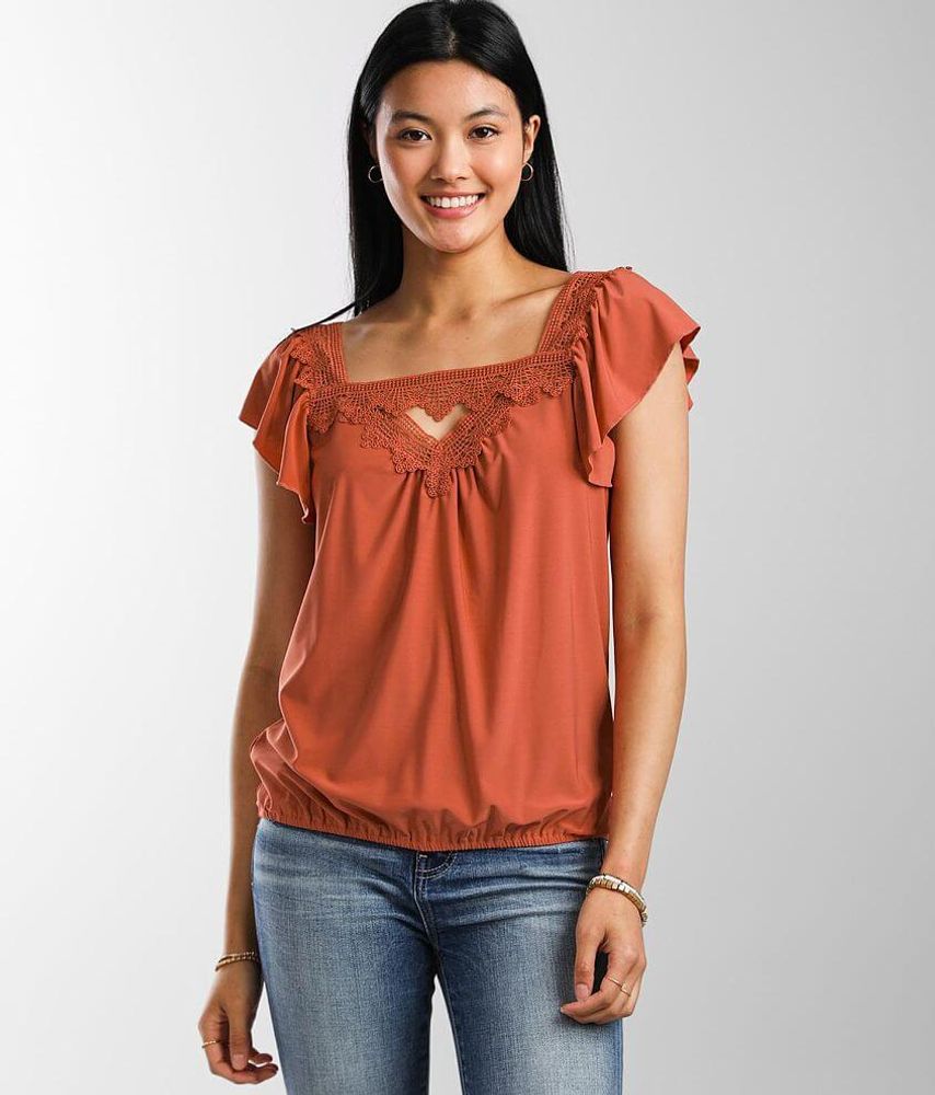 Daytrip Crochet Yoke Wide Neck Top