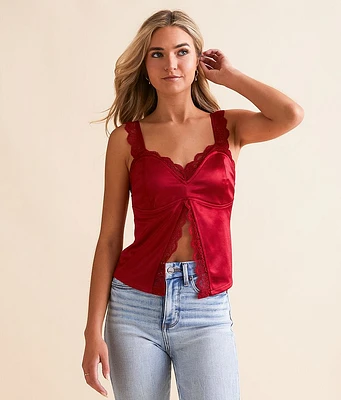 Willow & Root Stretch Satin Split Front Tank Top