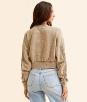 Pieced Cable Knit Cropped Pullover