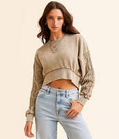 Pieced Cable Knit Cropped Pullover