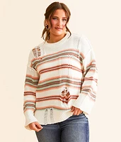 Destructed Mix Striped Sweater