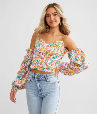 Willow & Root Floral Sweetheart Cropped Top