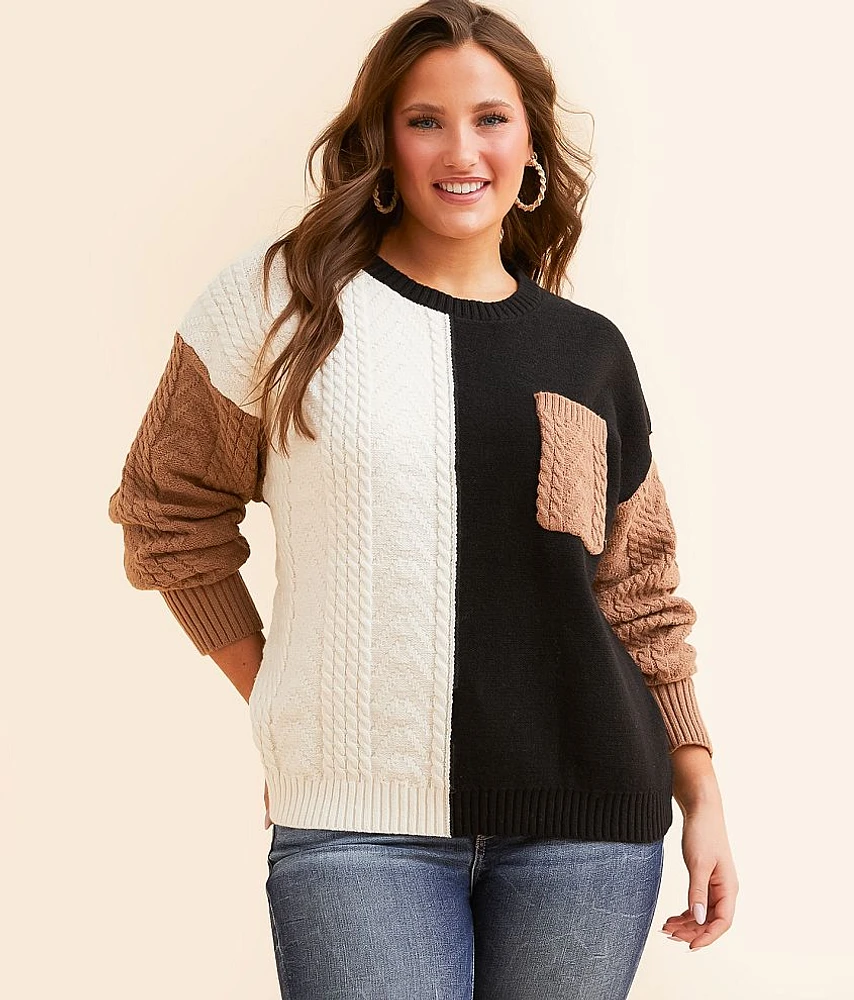 Timing Cable Knit Color Block Sweater