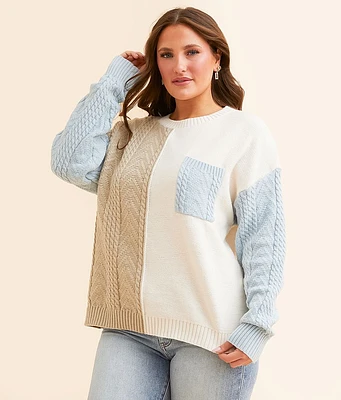 Timing Cable Knit Color Block Sweater