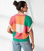 Checkered Dolman Cropped Sweater