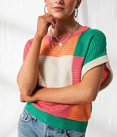 Checkered Dolman Cropped Sweater