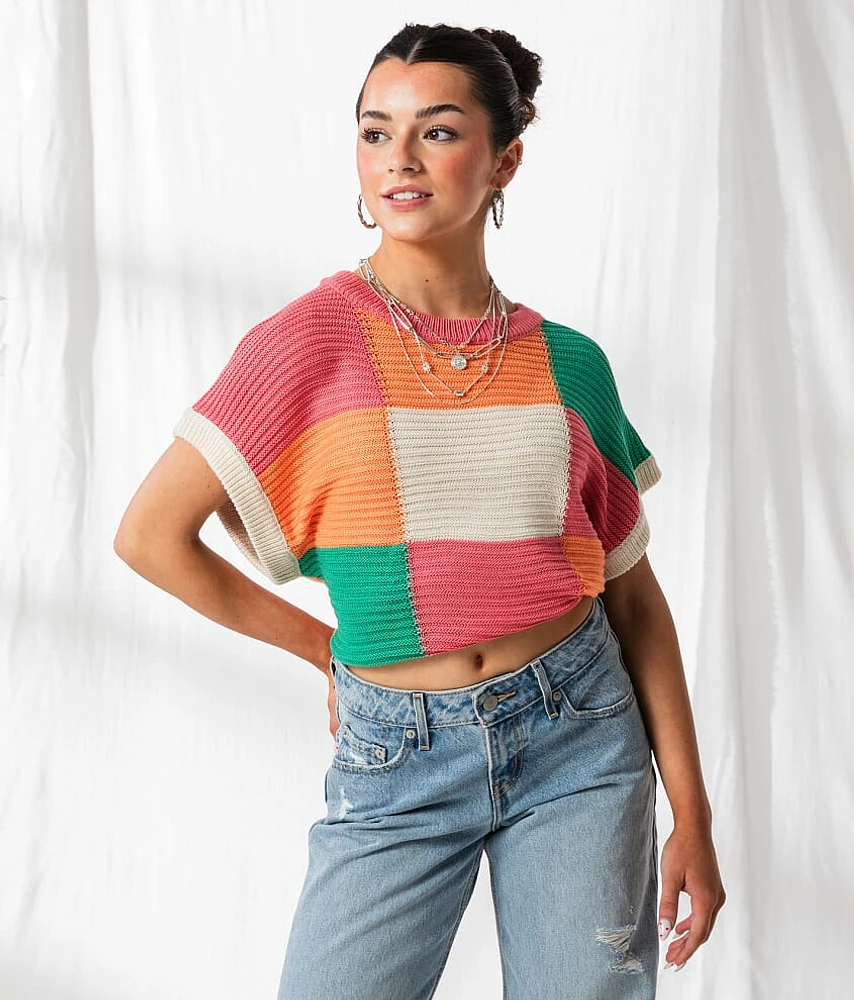 Checkered Dolman Cropped Sweater