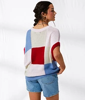 Checkered Dolman Cropped Sweater