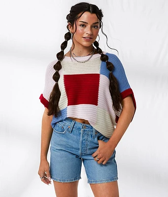 Checkered Dolman Cropped Sweater