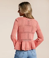 Pointelle Peplum Cardigan Sweater