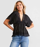 Daytrip Satin & Lace Peplum Top