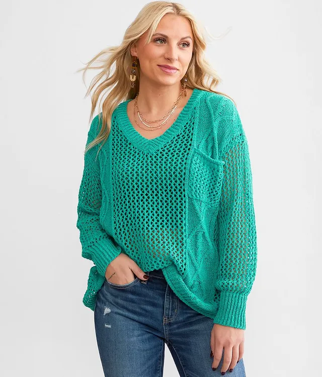 Slouchy Cable-Knit Cropped V-Neck Sweater