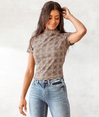 Willow & Root Plaid Mock Neck Top