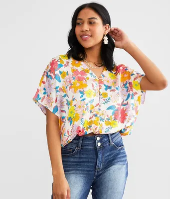 Willow & Root Floral Satin Bubble Top