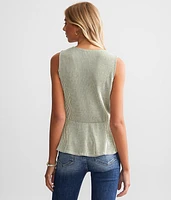 Surplice Ribbed Peplum Tank Top