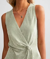 Surplice Ribbed Peplum Tank Top