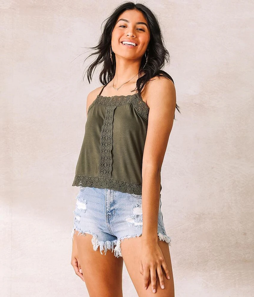 Lace Trim Cropped Tank Top