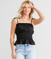 Trixxi Pleated Satin Peplum Tank Top