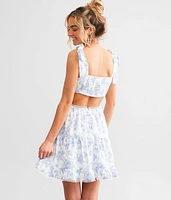Cut-Out Floral Mini Dress