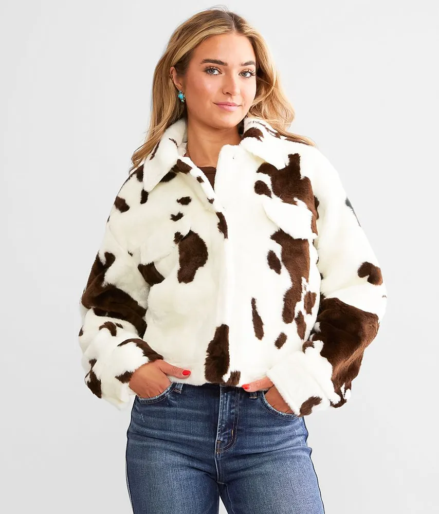 Willow & Root Faux Fur Cow Print Jacket