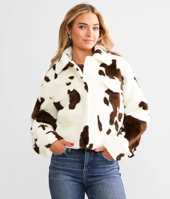 Willow & Root Faux Fur Cow Print Jacket