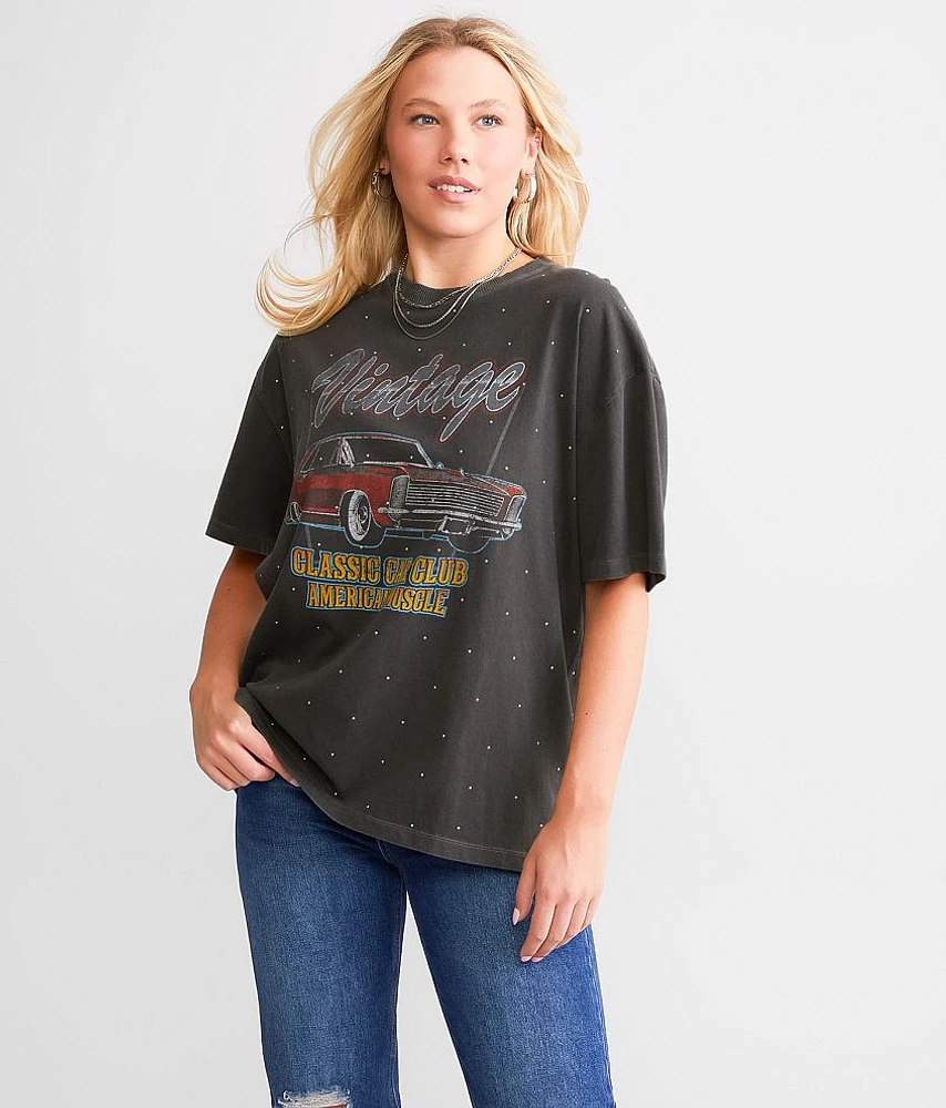 Modish Rebel Vintage American Muscle Car Rhinestone T-Shirt