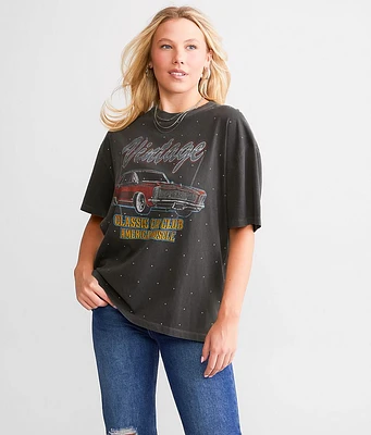 Modish Rebel Vintage American Muscle Car Rhinestone T-Shirt