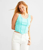 Waffle Knit Inset Cropped Tank Top